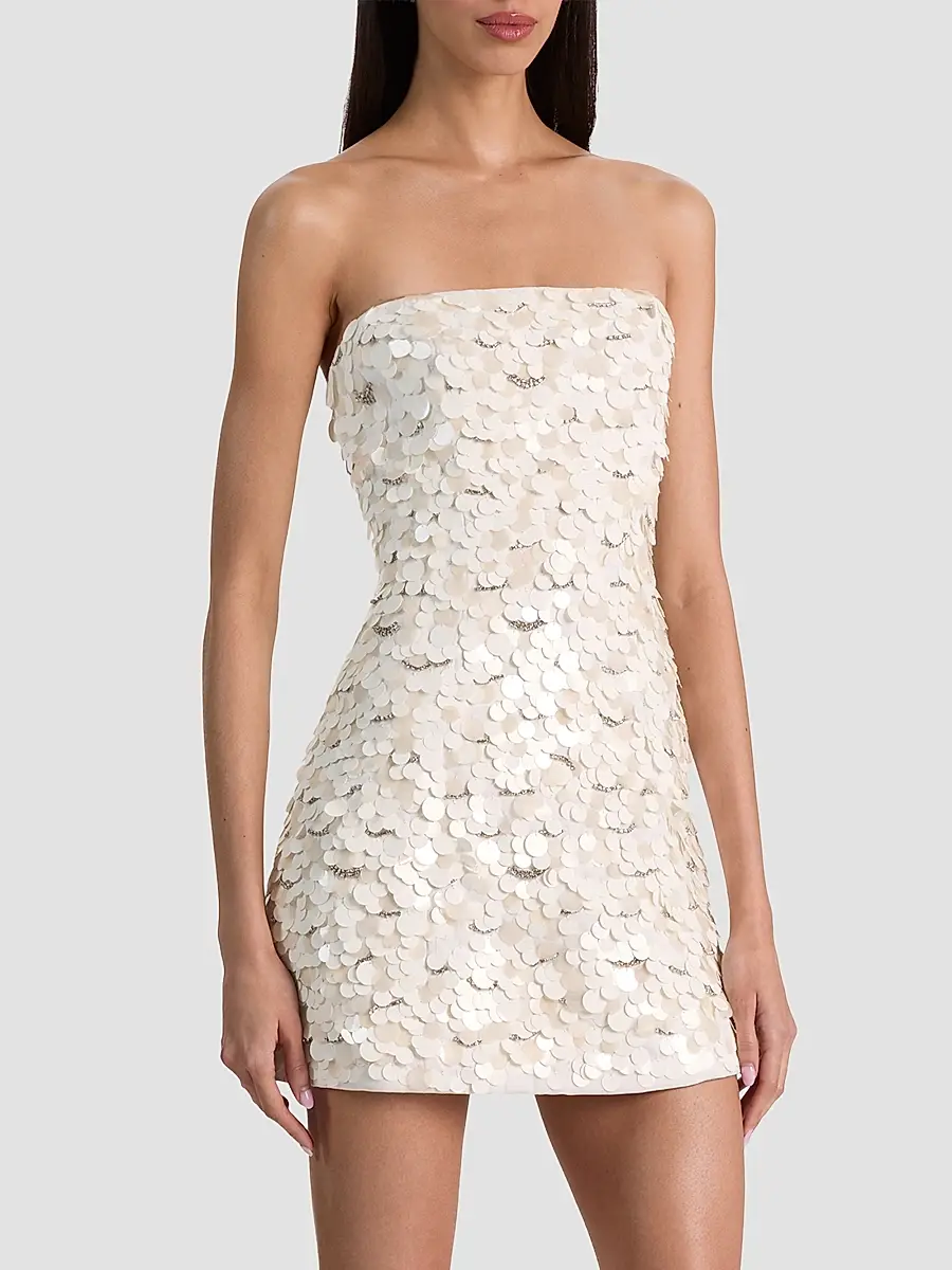 Alice + Olivia Women's Katia Sequined Strapless Lantern Mini Dress | Thumbnail 6 Alice + Olivia Women's Katia Sequined Strapless Lantern Mini Dress | Thumbnail 6