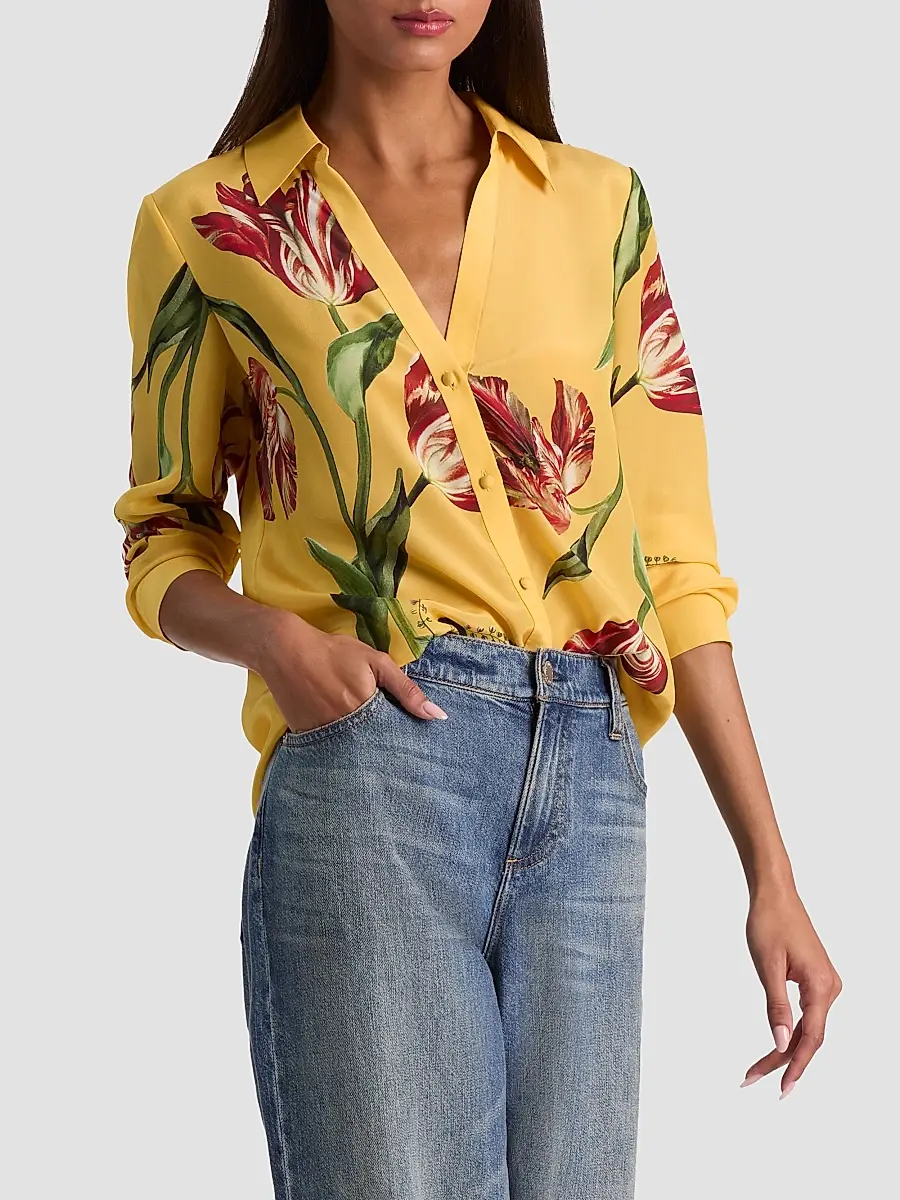 Alice + Olivia Women's Eloise Tulip-Print Silk Blouse | Thumbnail 6 Alice + Olivia Women's Eloise Tulip-Print Silk Blouse | Thumbnail 6