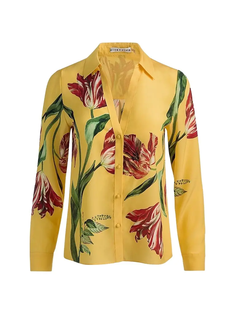 Alice + Olivia Women's Eloise Tulip-Print Silk Blouse | Image 1 Alice + Olivia Women's Eloise Tulip-Print Silk Blouse | Image 1