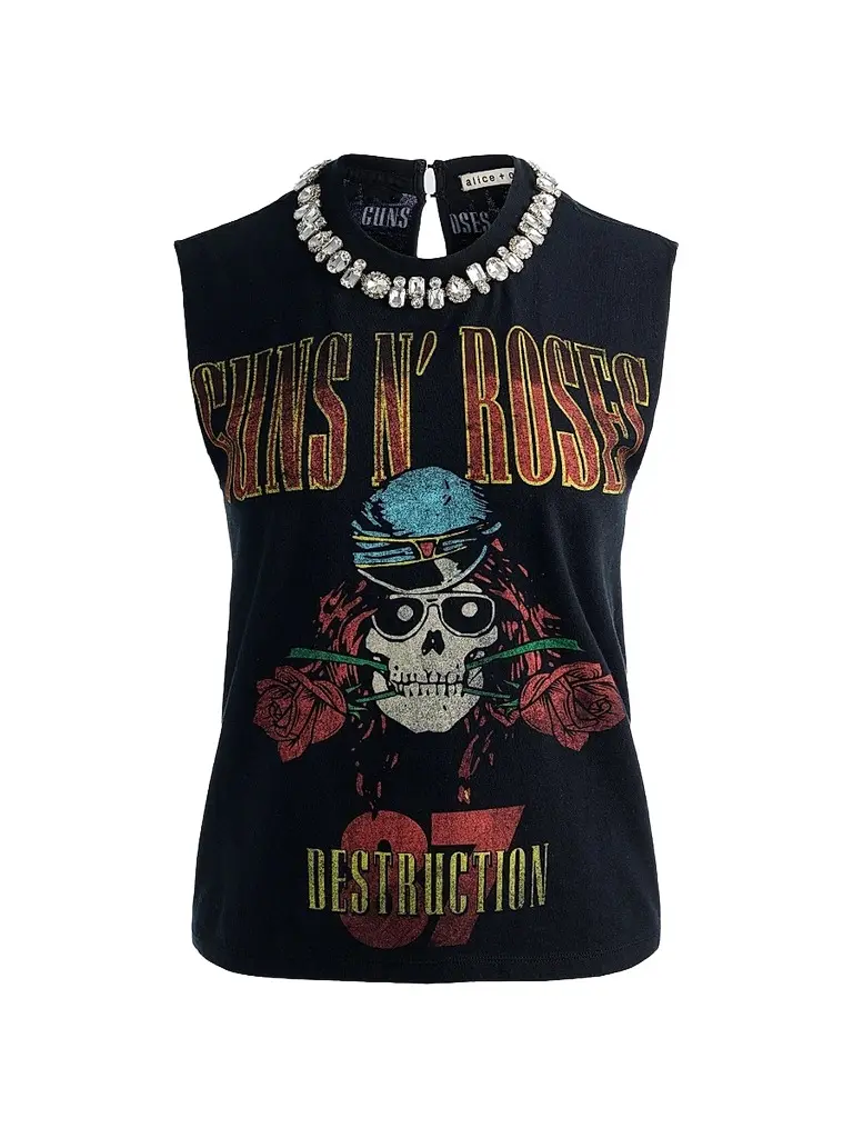 Alice + Olivia Women's Micah Embellished Muscle T-Shirt - Guns Roses | Image 1 Alice + Olivia Women's Micah Embellished Muscle T-Shirt - Guns Roses | Image 1