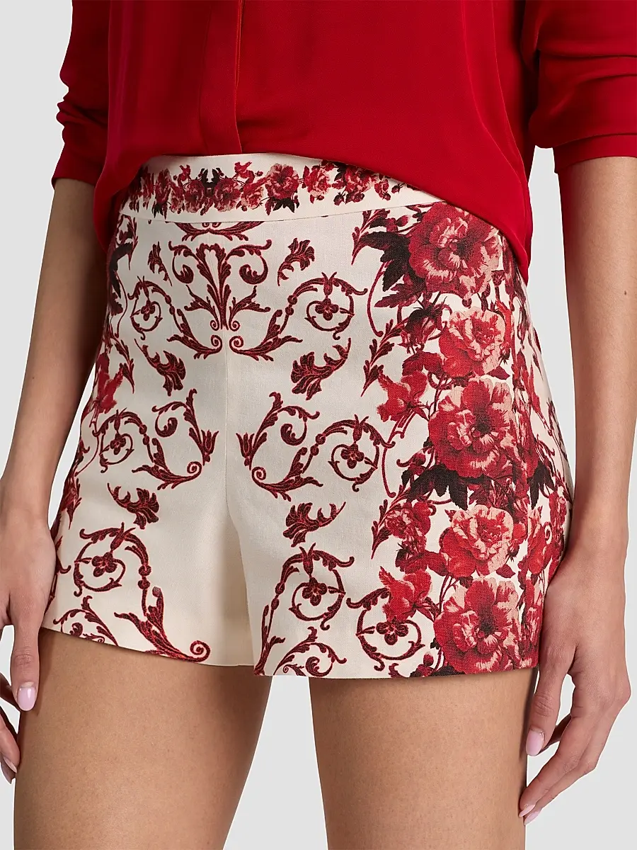 Alice + Olivia Women's Hera Floral Linen-Blend High-Rise Shorts | Thumbnail 5 Alice + Olivia Women's Hera Floral Linen-Blend High-Rise Shorts | Thumbnail 5