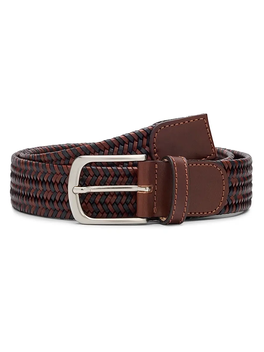 Saks Fifth Avenue Men's Stretch Woven Leather Belt - Java - Size 38 | Image 1 Saks Fifth Avenue Men's Stretch Woven Leather Belt - Java - Size 38 | Image 1
