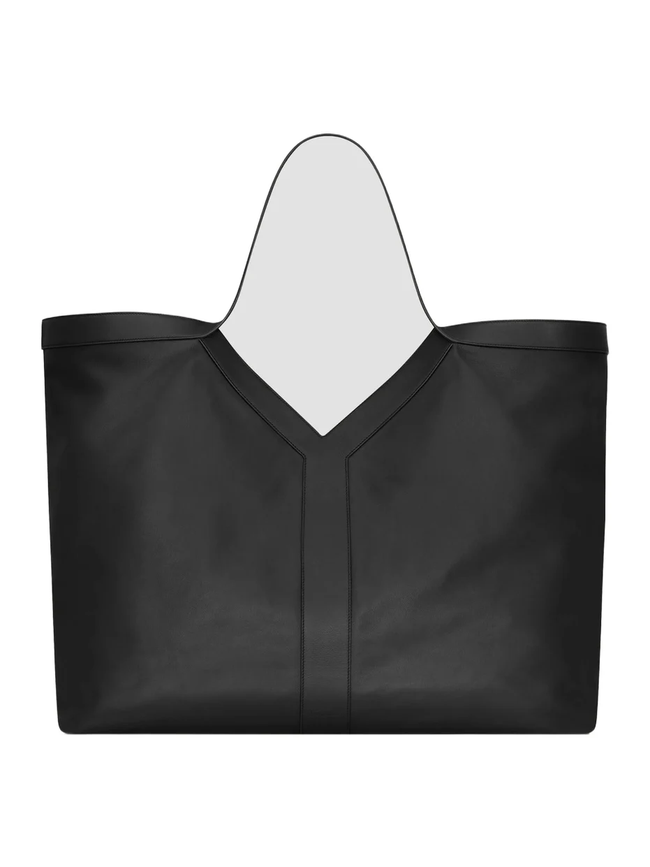 Men's Y Maxi Tote Bag in Grained Leather - Black