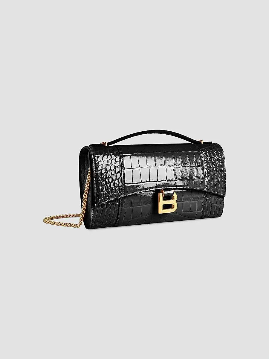 Balenciaga Women's Hourglass Pochette with Chain - Black | Thumbnail 2 Balenciaga Women's Hourglass Pochette with Chain - Black | Thumbnail 2