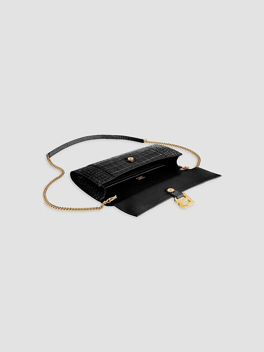 Balenciaga Women's Hourglass Pochette with Chain - Black | Thumbnail 4 Balenciaga Women's Hourglass Pochette with Chain - Black | Thumbnail 4