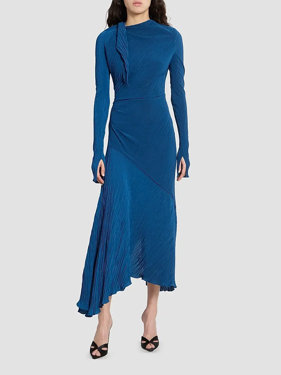 Victoria Beckham Women's Plissé Drape Midi Dress | Thumbnail 2 Victoria Beckham Women's Plissé Drape Midi Dress | Thumbnail 2
