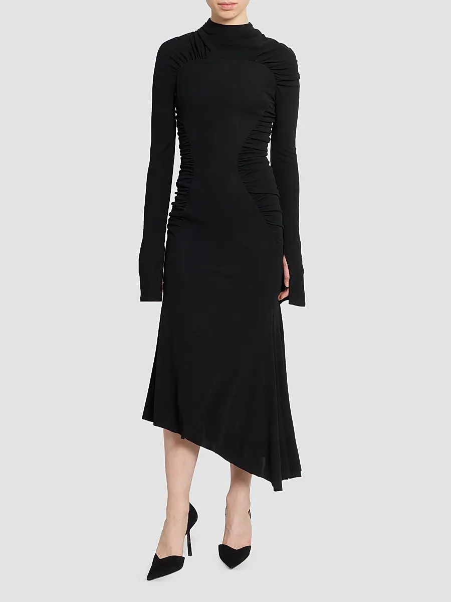 Victoria Beckham Women's Gathered Long-Sleeve Midi Dress | Thumbnail 2 Victoria Beckham Women's Gathered Long-Sleeve Midi Dress | Thumbnail 2