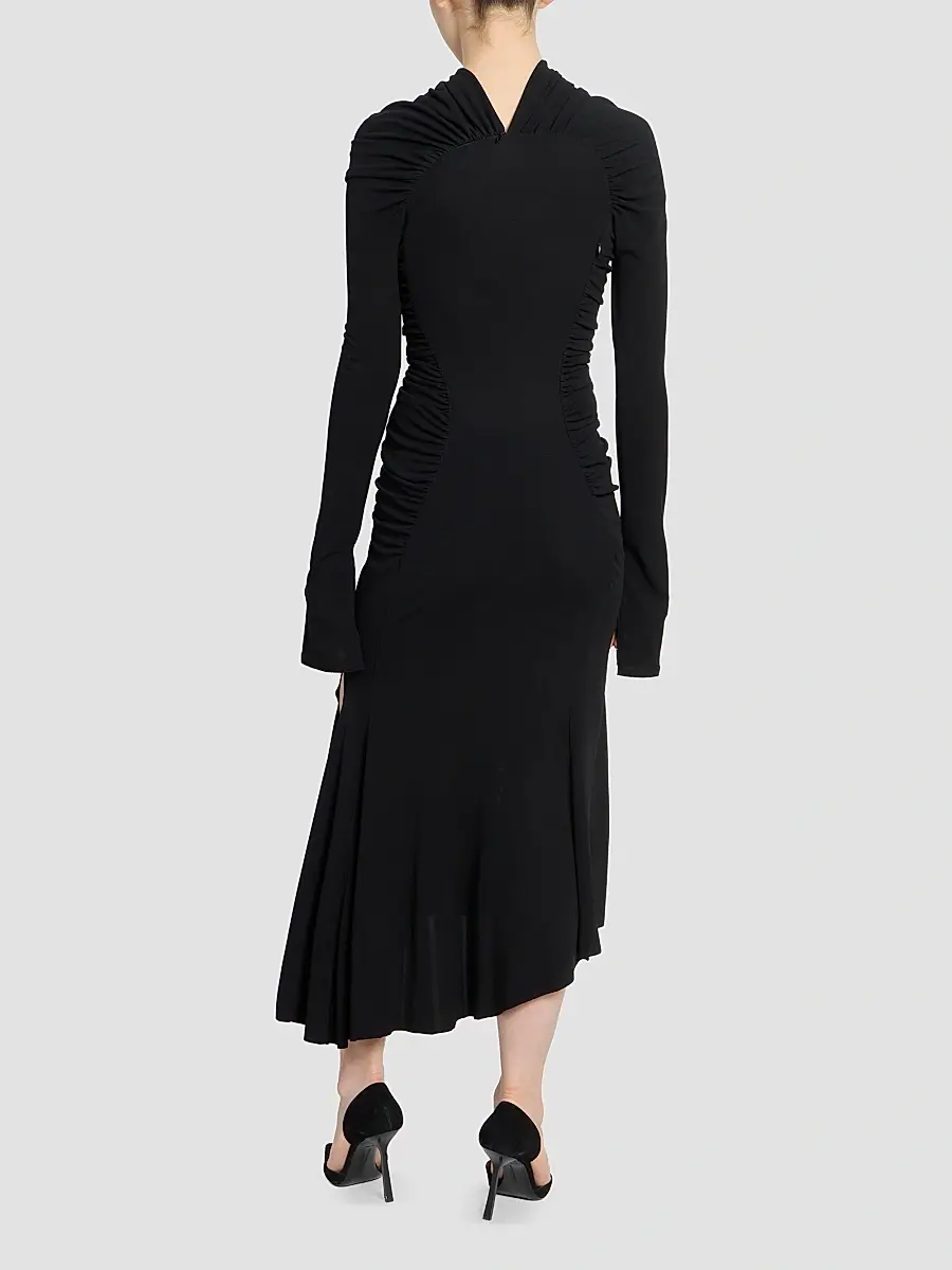 Victoria Beckham Women's Gathered Long-Sleeve Midi Dress | Thumbnail 3 Victoria Beckham Women's Gathered Long-Sleeve Midi Dress | Thumbnail 3