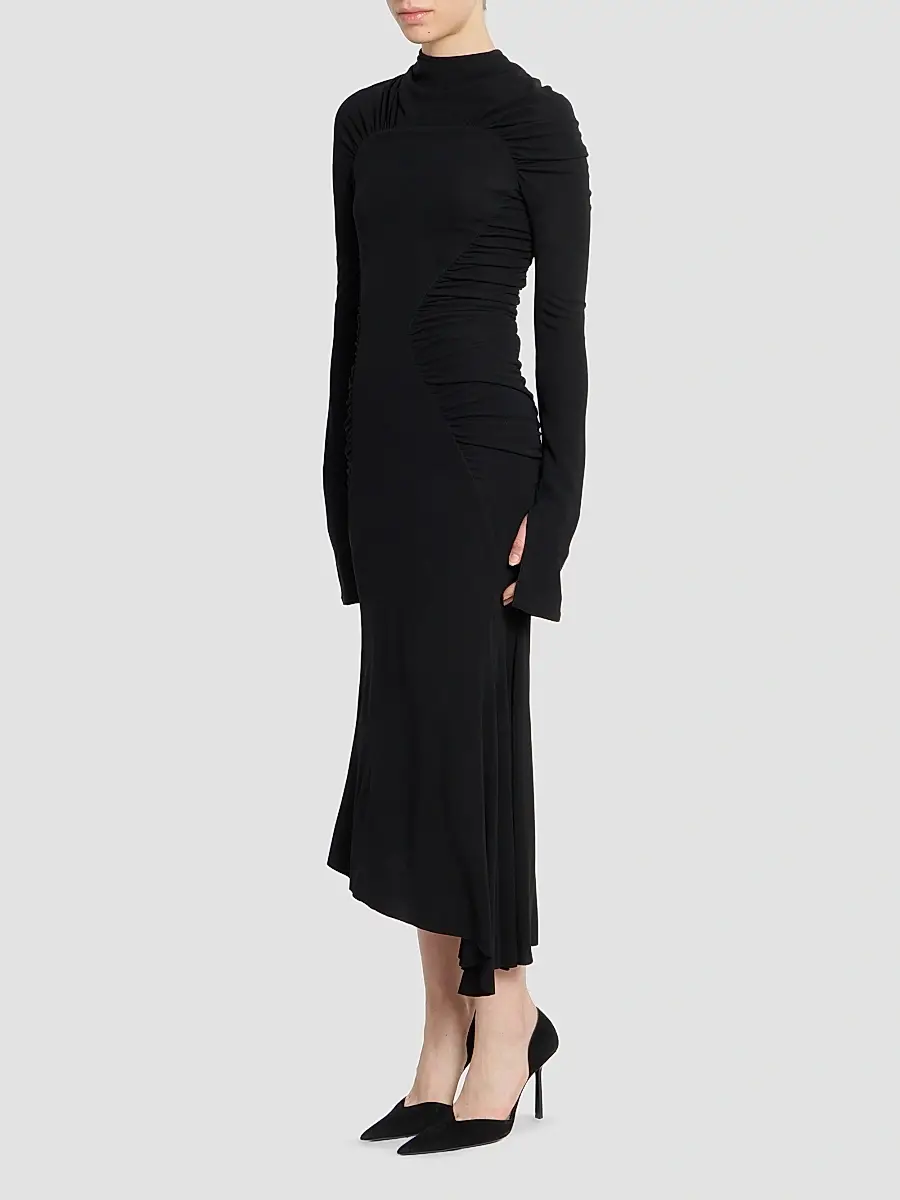 Victoria Beckham Women's Gathered Long-Sleeve Midi Dress | Thumbnail 4 Victoria Beckham Women's Gathered Long-Sleeve Midi Dress | Thumbnail 4