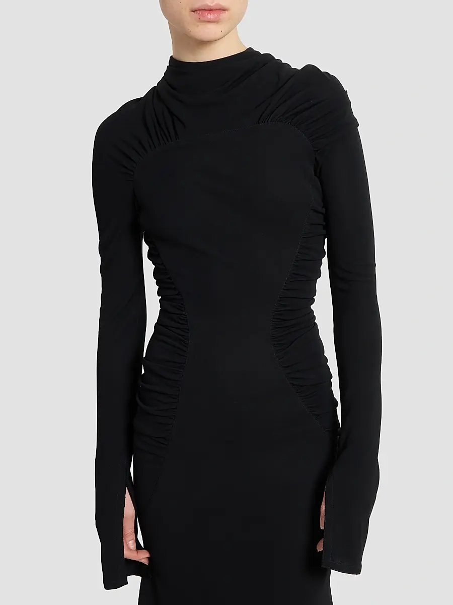 Victoria Beckham Women's Gathered Long-Sleeve Midi Dress | Thumbnail 5 Victoria Beckham Women's Gathered Long-Sleeve Midi Dress | Thumbnail 5