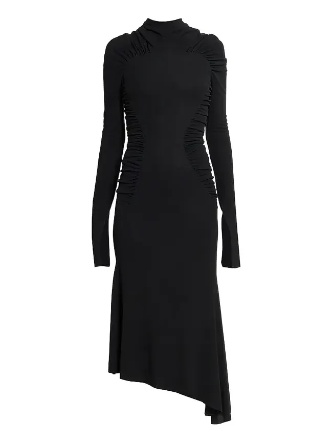Women's Gathered Long-Sleeve Midi Dress