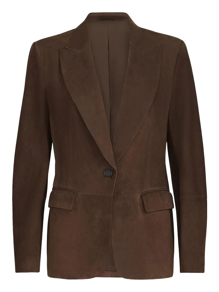 Brunello Cucinelli Women's Suede Blazer with Monili - Rust Brown