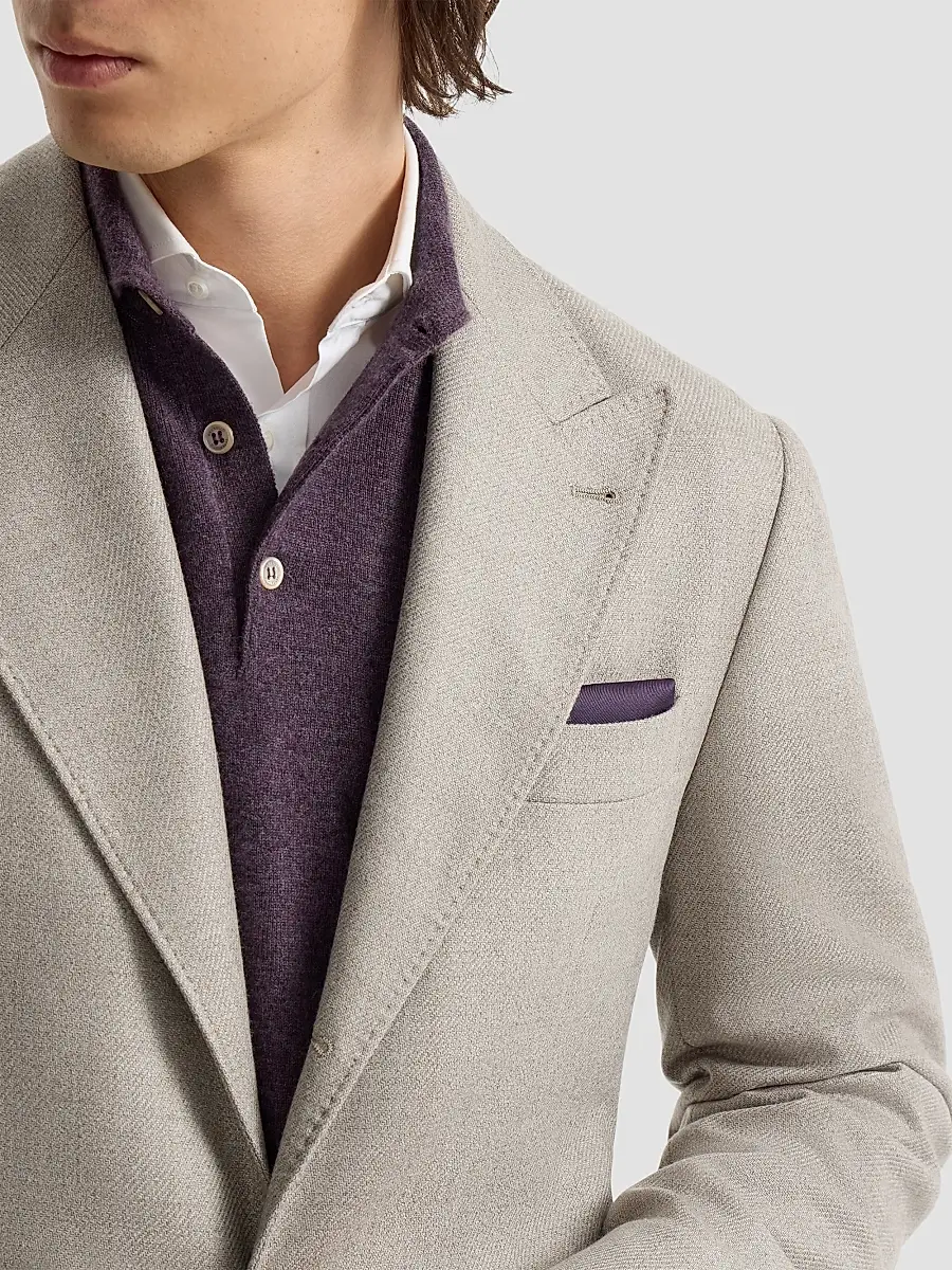 Brunello Cucinelli Men's Silk Pocket Square with Printed Logo - Purple | Thumbnail 2