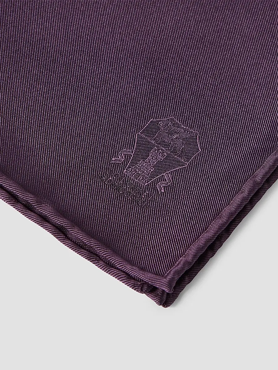 Brunello Cucinelli Men's Silk Pocket Square with Printed Logo - Purple | Thumbnail 3