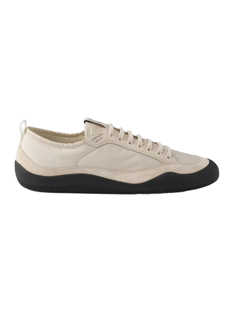 Prada Men's Speedrock Nylon and Suede Sneakers - Beige Khaki