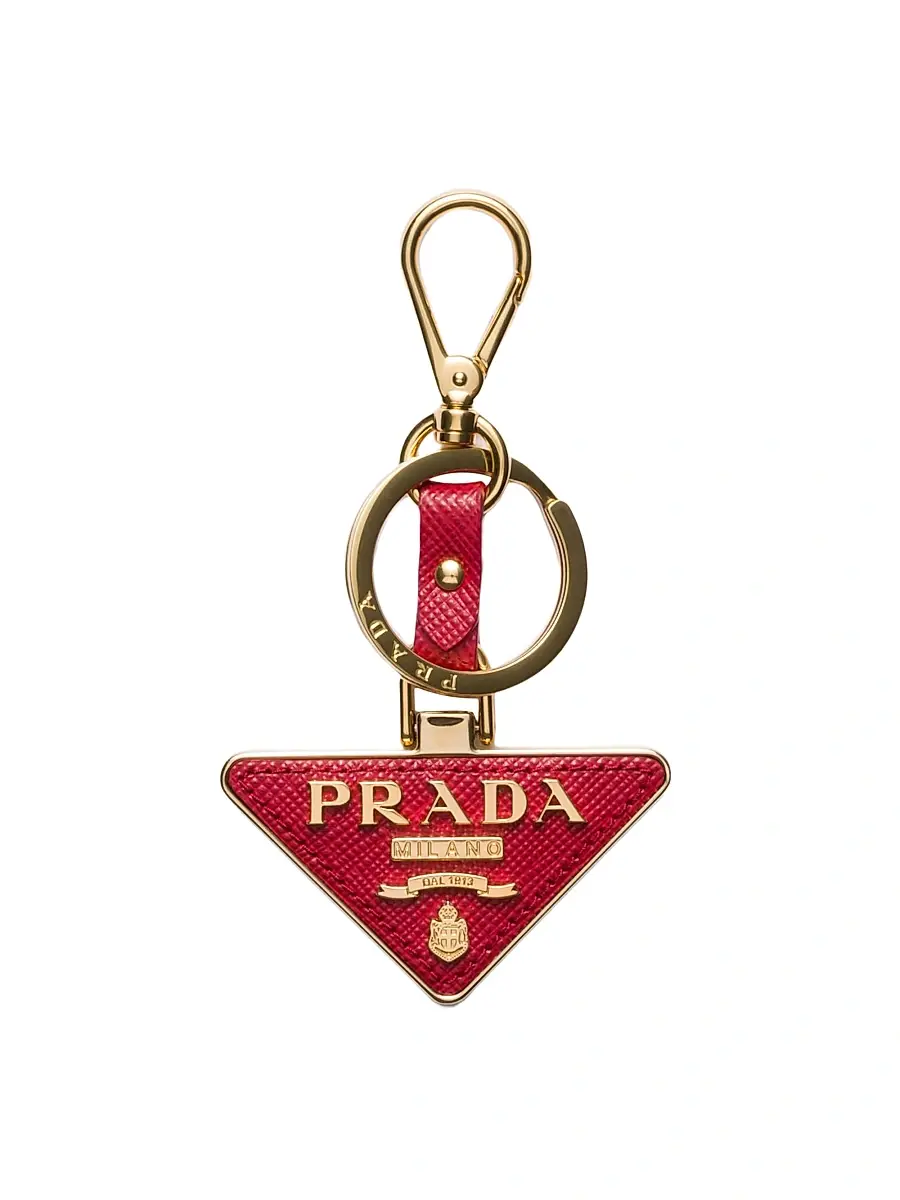 Prada Men's Saffiano Leather and Metal Keychain - Red
