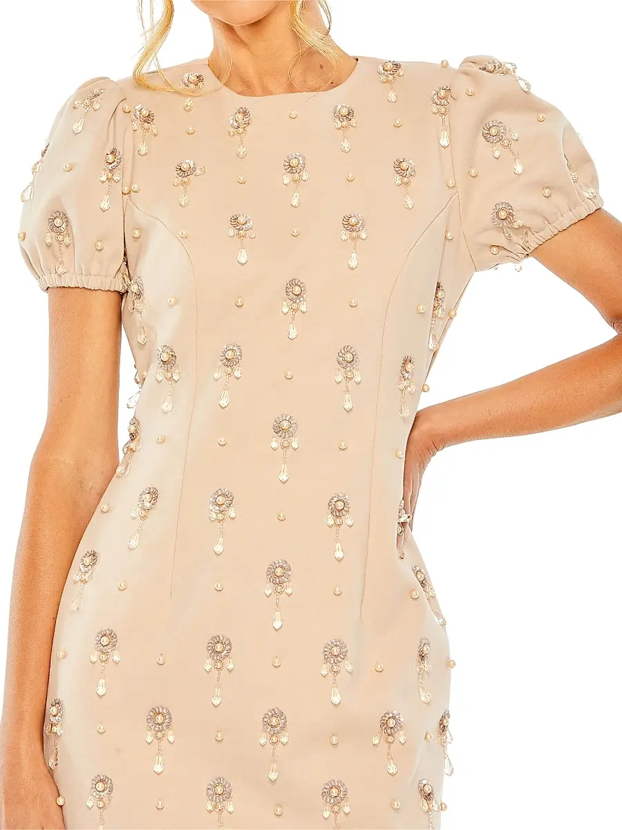 Mac Duggal Women's Jewel Embellished Puff-Sleeve Mini-Dress | Thumbnail 3 Mac Duggal Women's Jewel Embellished Puff-Sleeve Mini-Dress | Thumbnail 3