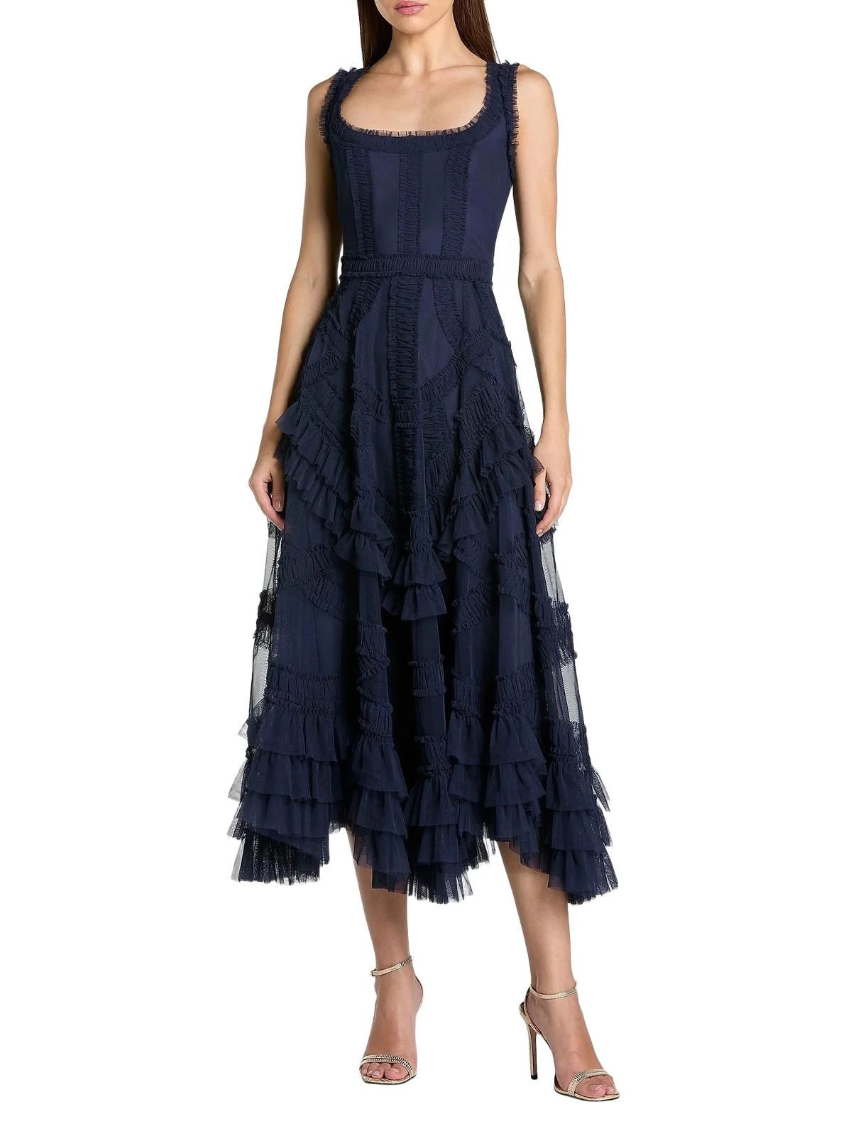 Mac Duggal Women's Mesh Ruffled Scoopneck Midi-Dress