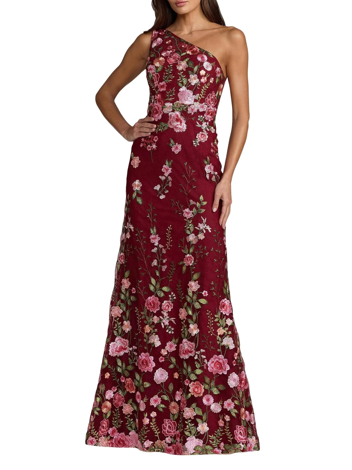 Women's One-Shoulder Floral Embroidered Gown Women's One-Shoulder Floral Embroidered Gown