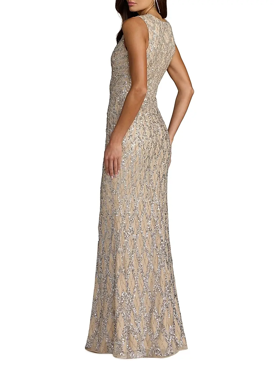 Mac Duggal Women's Embellished Grid Column Gown | Thumbnail 2 Mac Duggal Women's Embellished Grid Column Gown | Thumbnail 2