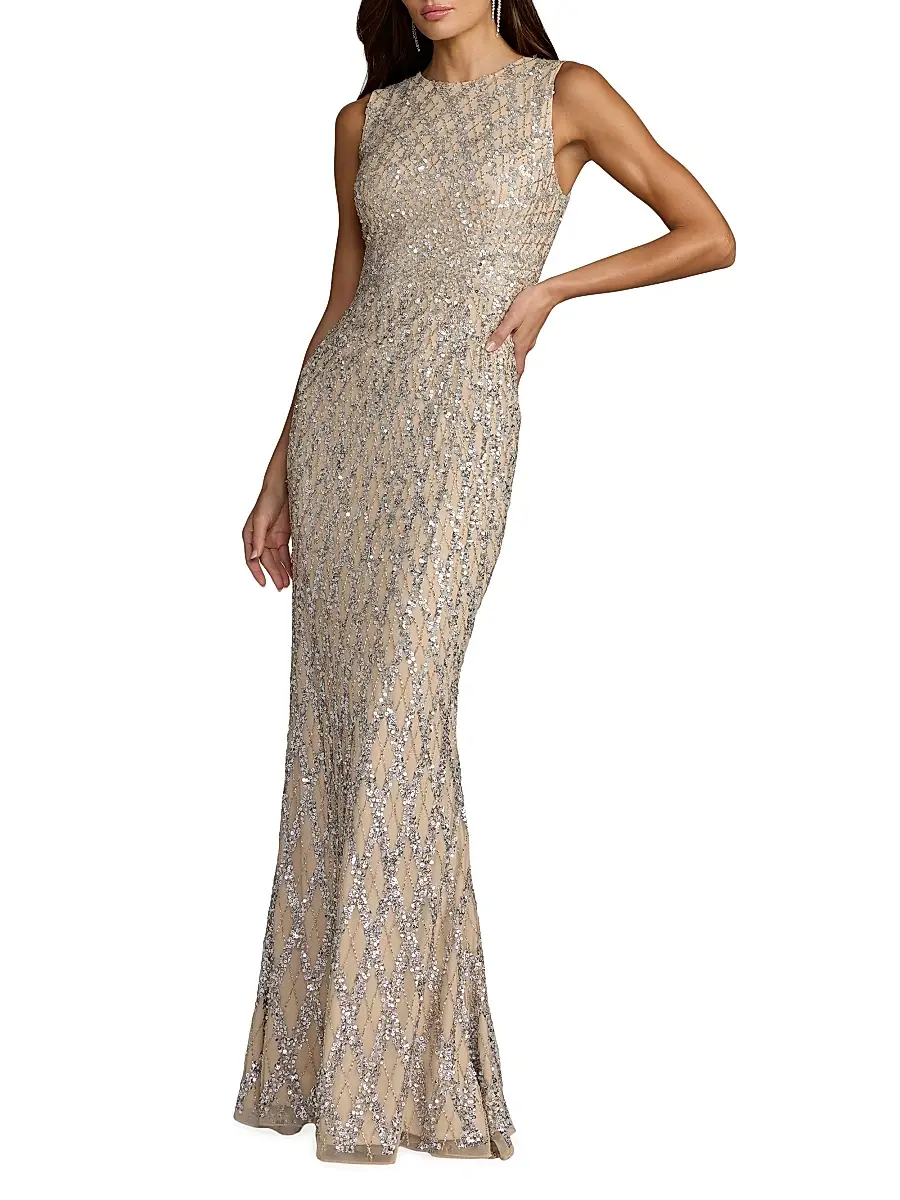 Women's Embellished Grid Column Gown Women's Embellished Grid Column Gown