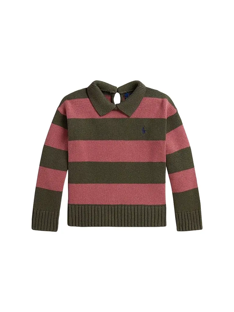 Polo Ralph Lauren Little Girl's & Girl's Striped Polo Sweater - Cruise Olive Multi | Image 1 Polo Ralph Lauren Little Girl's & Girl's Striped Polo Sweater - Cruise Olive Multi | Image 1