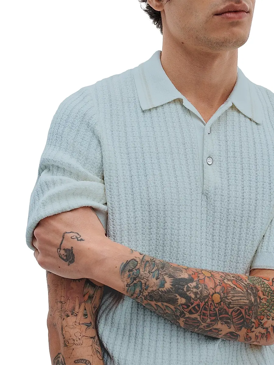 rag & bone Men's Harvey Rib-Knit Cotton-Blend Polo Shirt | Thumbnail 4 rag & bone Men's Harvey Rib-Knit Cotton-Blend Polo Shirt | Thumbnail 4