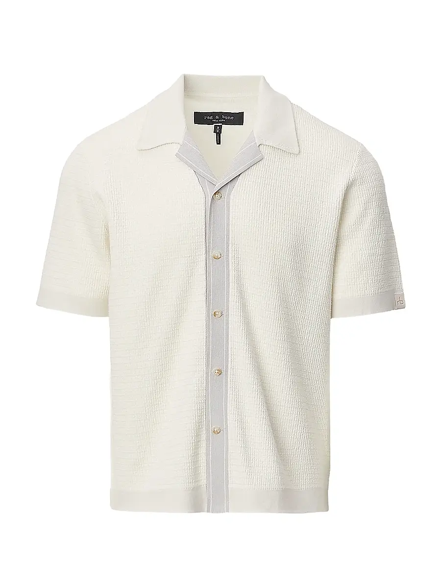 rag & bone Men's Harvey Rib-Knit Cotton-Blend Polo Shirt