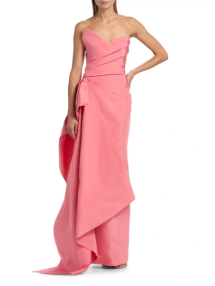 MONIQUE LHUILLIER Women's Asymmetric Draped Strapless Column Gown | Thumbnail 3