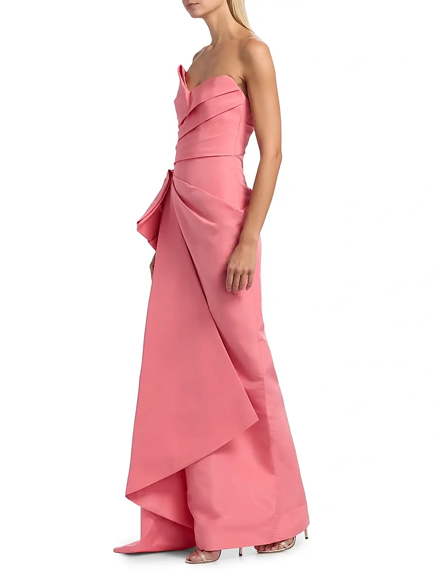 MONIQUE LHUILLIER Women's Asymmetric Draped Strapless Column Gown | Thumbnail 4