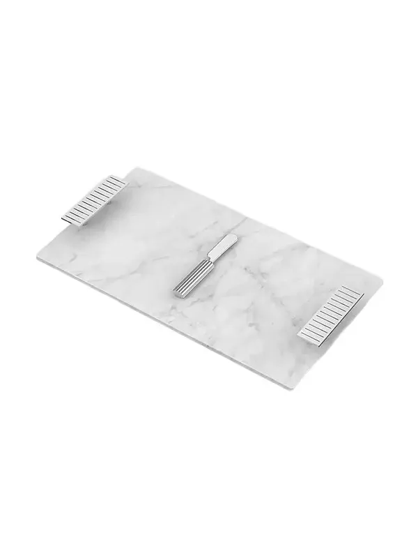 Anna New York Striations Cheeseboard & Knife Set - White Silver