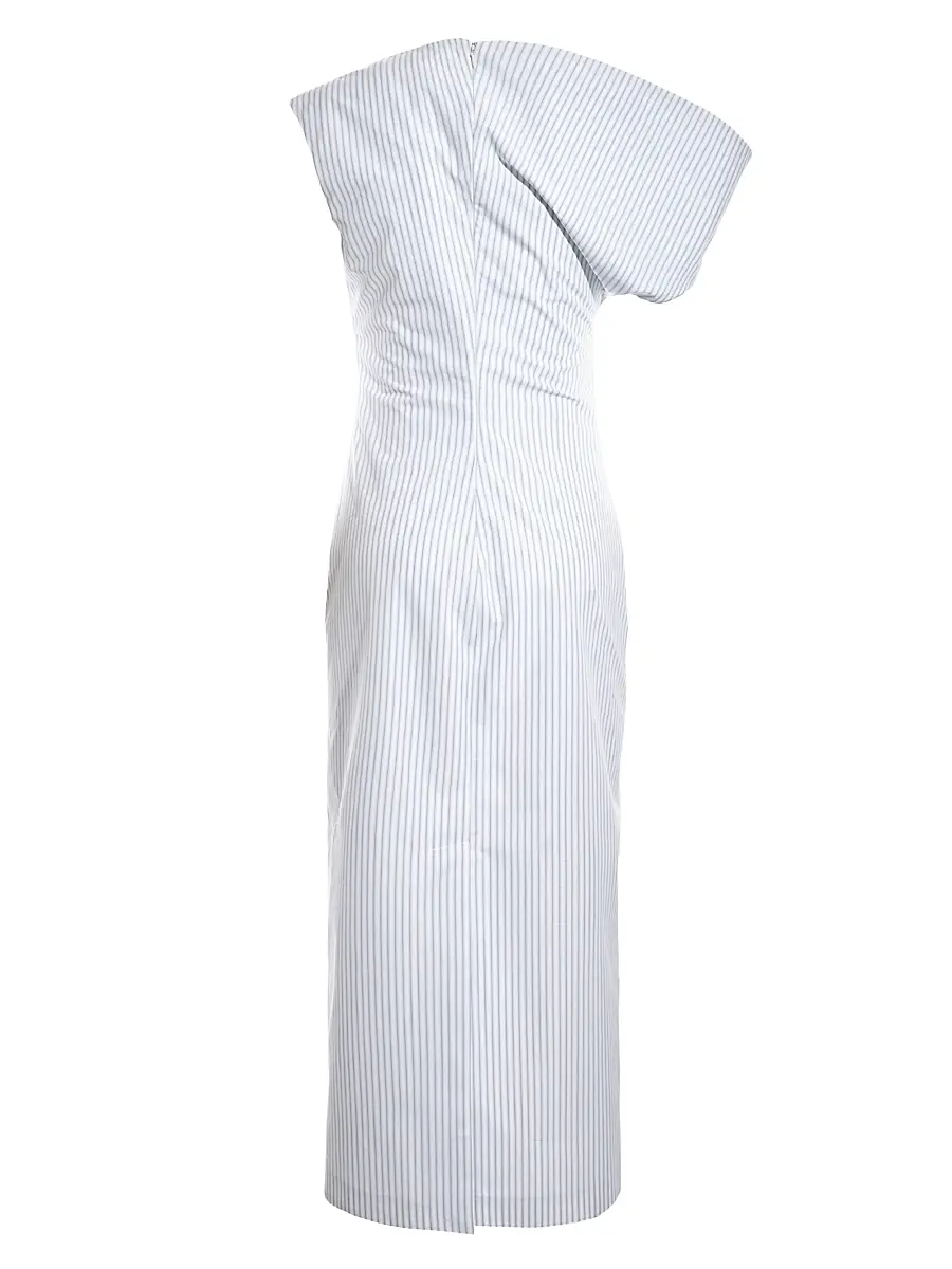 Malo Women's Pinstriped Cotton Off-The-Shoulder Midi-Dress | Thumbnail 2