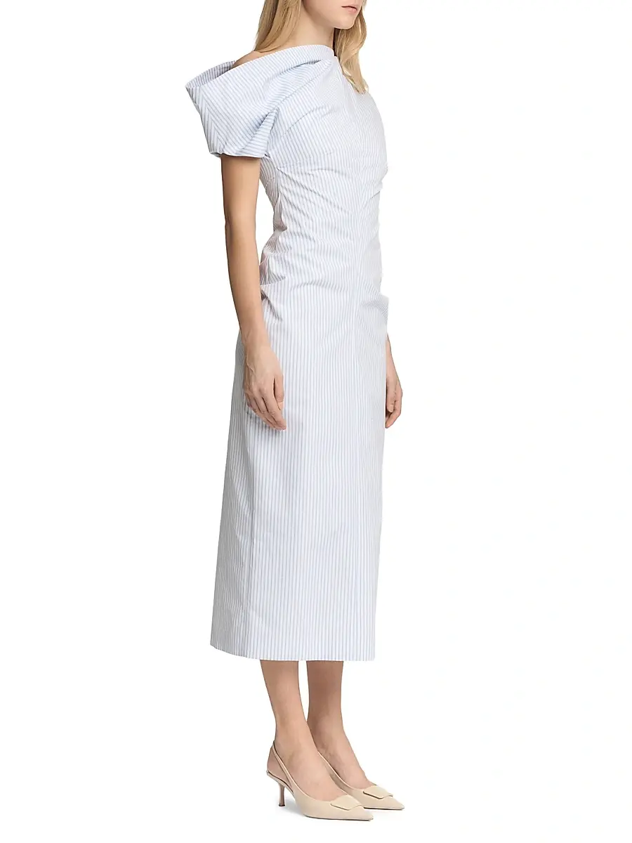 Malo Women's Pinstriped Cotton Off-The-Shoulder Midi-Dress | Thumbnail 4