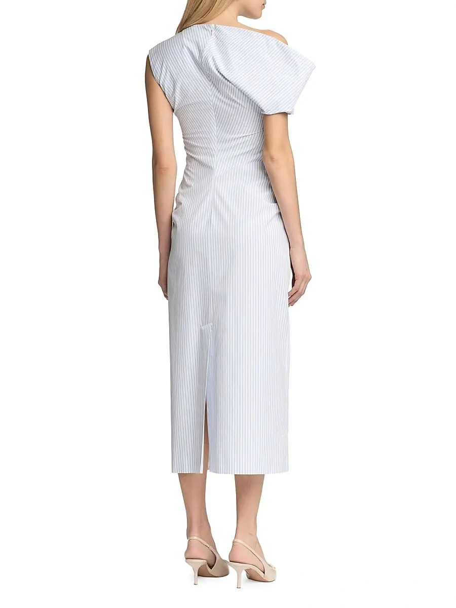 Malo Women's Pinstriped Cotton Off-The-Shoulder Midi-Dress | Thumbnail 5