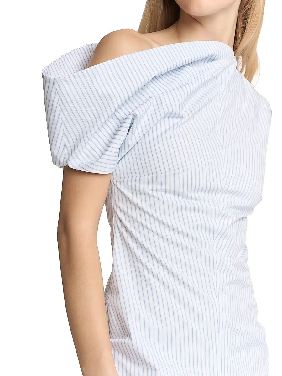 Malo Women's Pinstriped Cotton Off-The-Shoulder Midi-Dress | Thumbnail 7