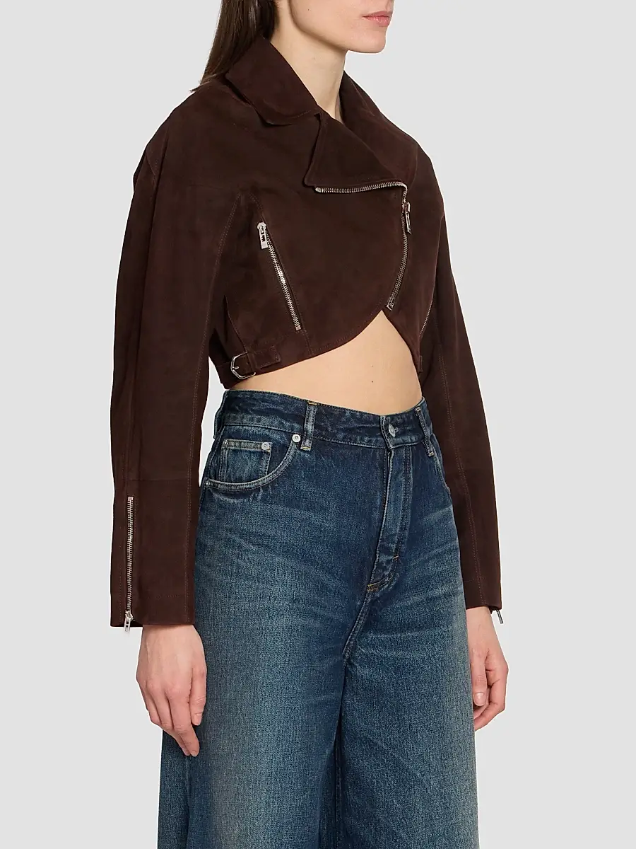 Alaïa Women's Suede Crop Biker Jacket | Thumbnail 4