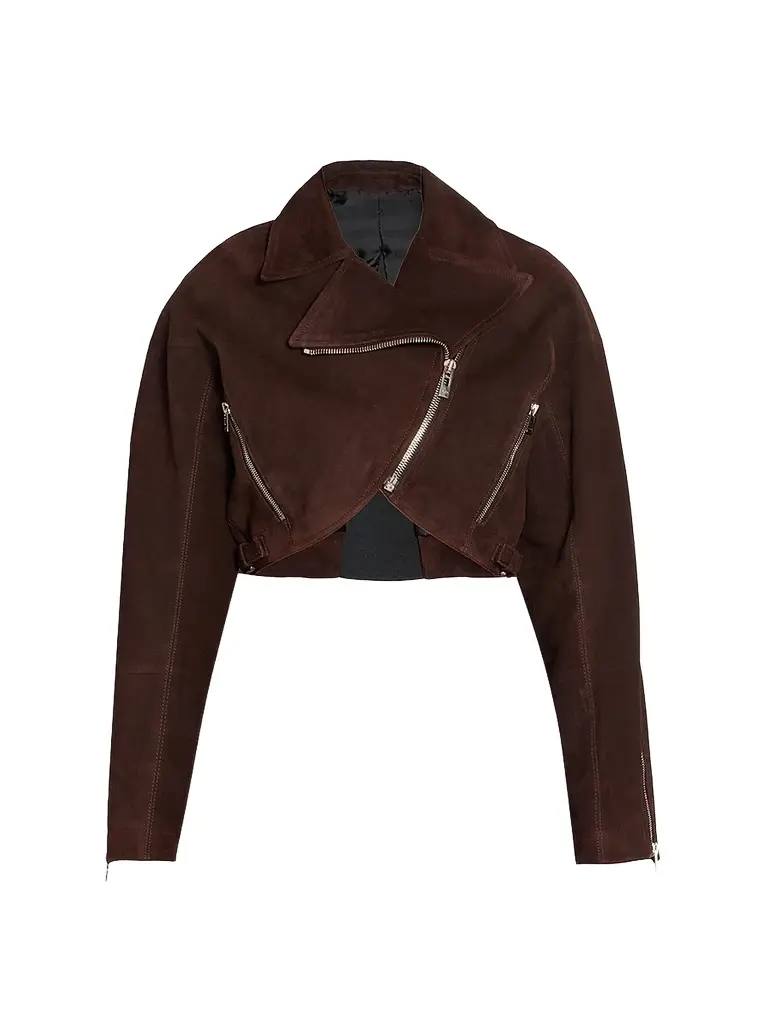 ALAIA Women's Suede Crop Biker Jacket - Chocolate | Image 1 ALAIA Women's Suede Crop Biker Jacket - Chocolate | Image 1