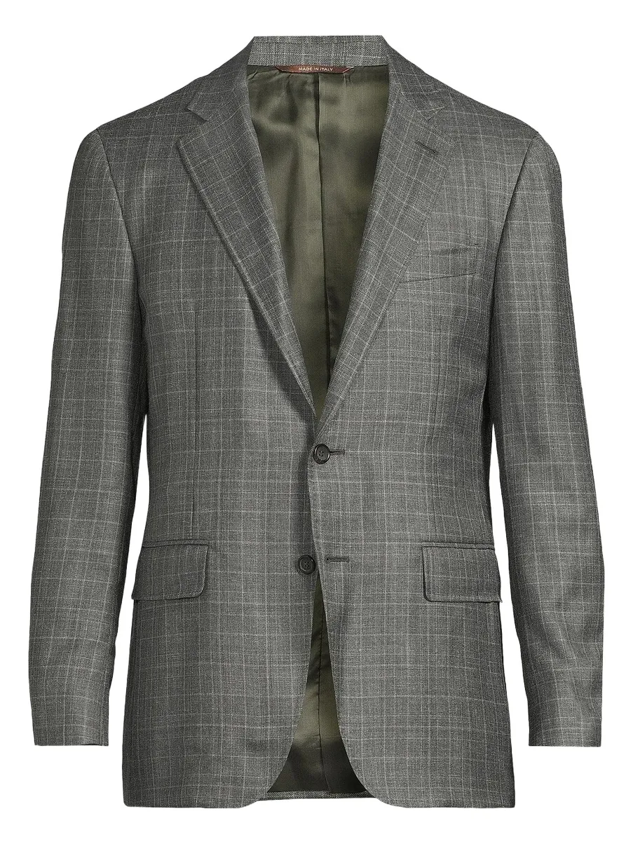 Men's Plaid Wool-Silk-Linen Sport Coat