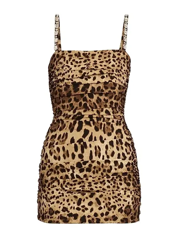 Women's Ruched Leopard-Print Silk Charmeuse Mini Dress Women's Ruched Leopard-Print Silk Charmeuse Mini Dress