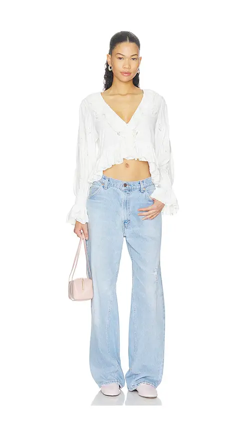 Alice + Olivia Alice + Olivia Skye Lace Applique V Neck Ruffle Cropped Blouse | Thumbnail 4 Alice + Olivia Alice + Olivia Skye Lace Applique V Neck Ruffle Cropped Blouse | Thumbnail 4