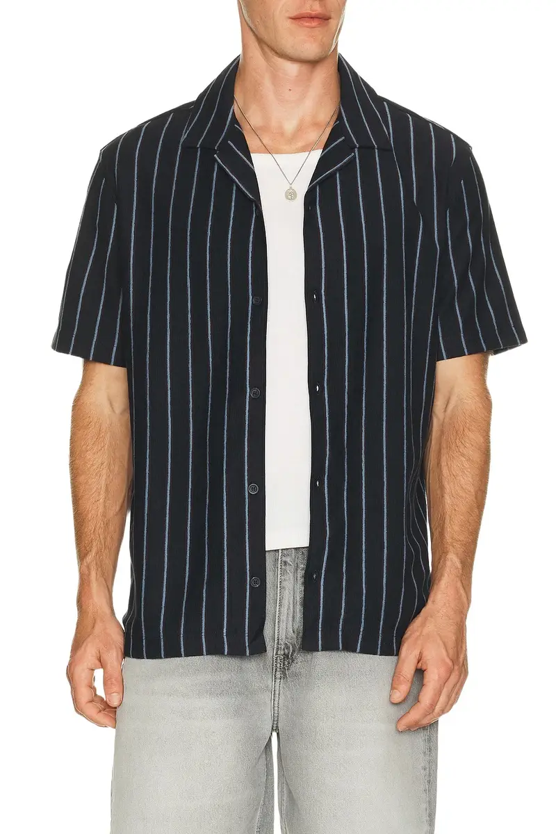 Striped Terry Short Sleeve Cabana Shirt Striped Terry Short Sleeve Cabana Shirt