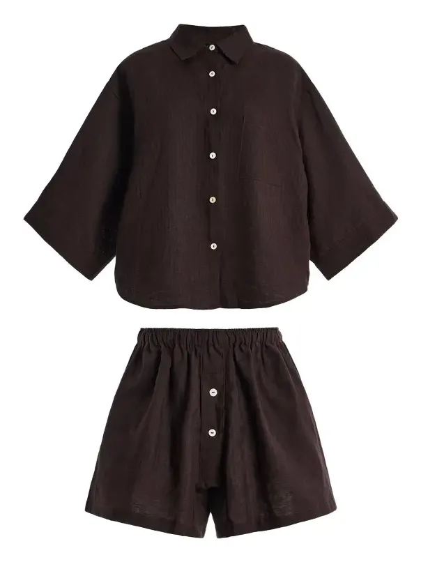 Deiji Studios 03 Striped Linen Short Set