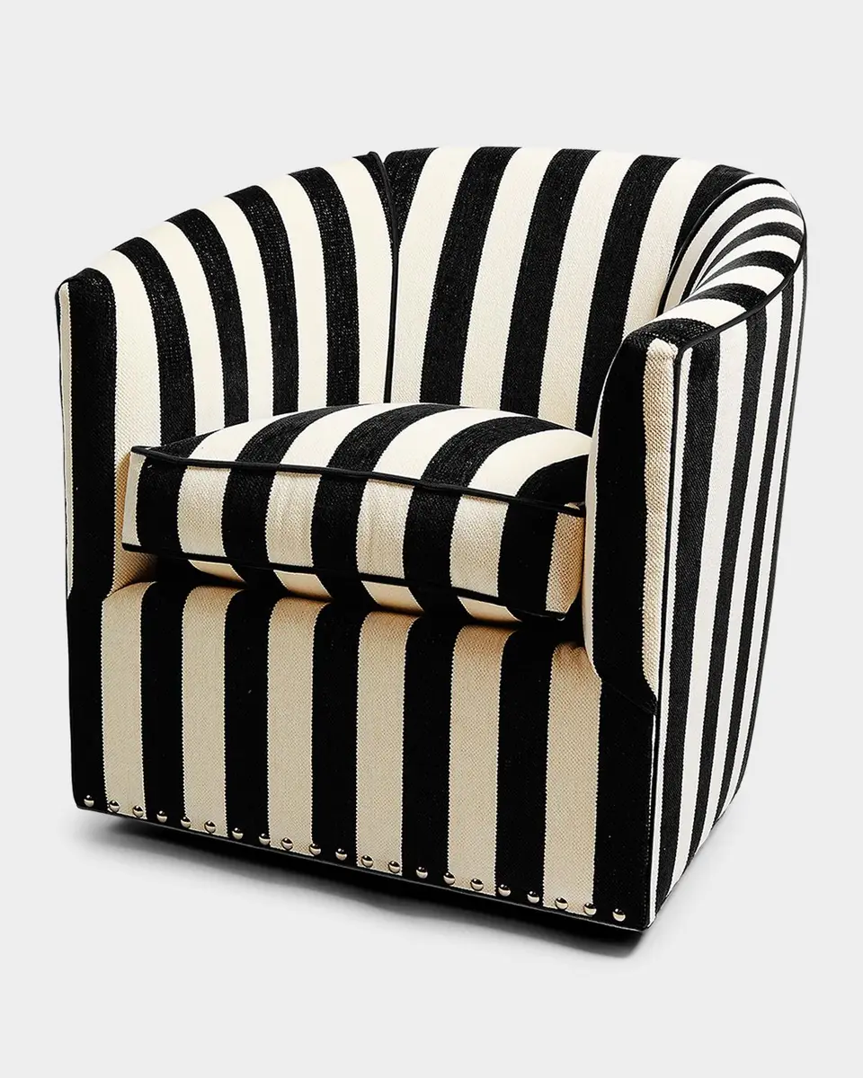 MacKenzie-Childs Marquee Black Stripe Chenille Swivel Chair | Thumbnail 2 MacKenzie-Childs Marquee Black Stripe Chenille Swivel Chair | Thumbnail 2
