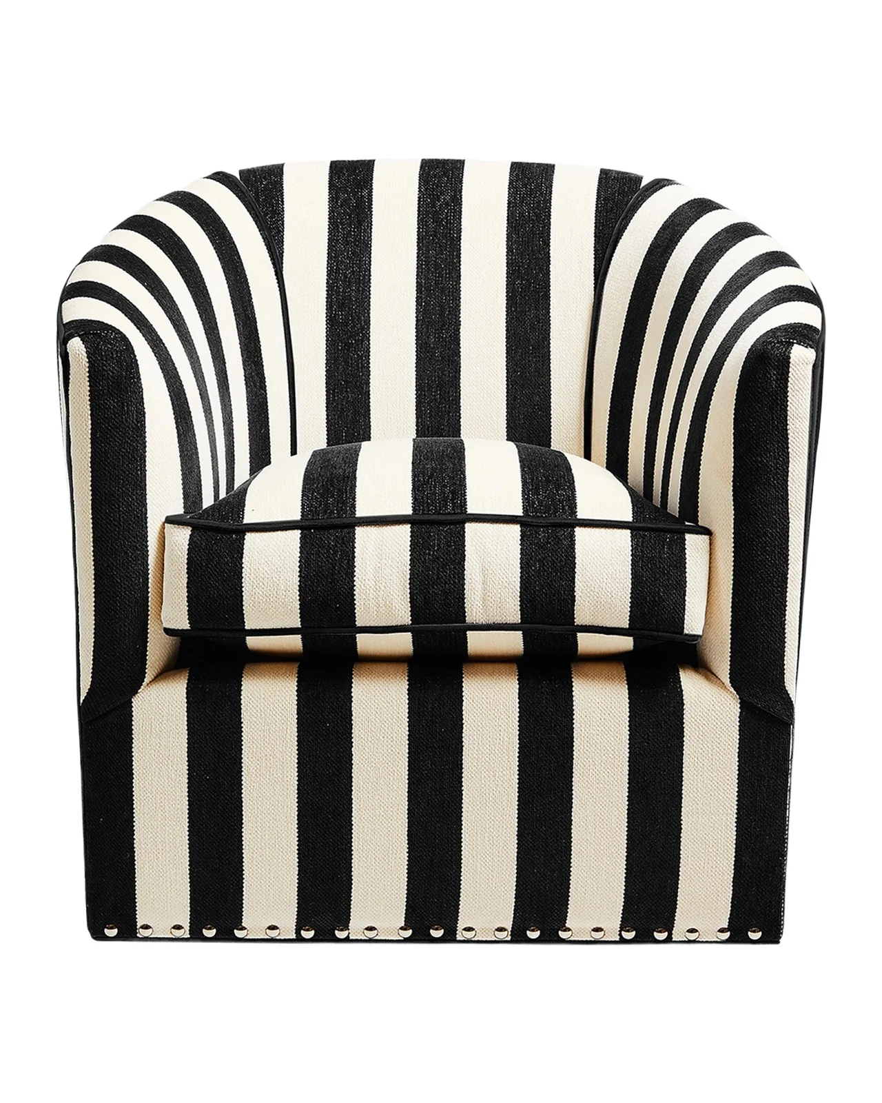 MacKenzie-Childs Marquee Black Stripe Chenille Swivel Chair