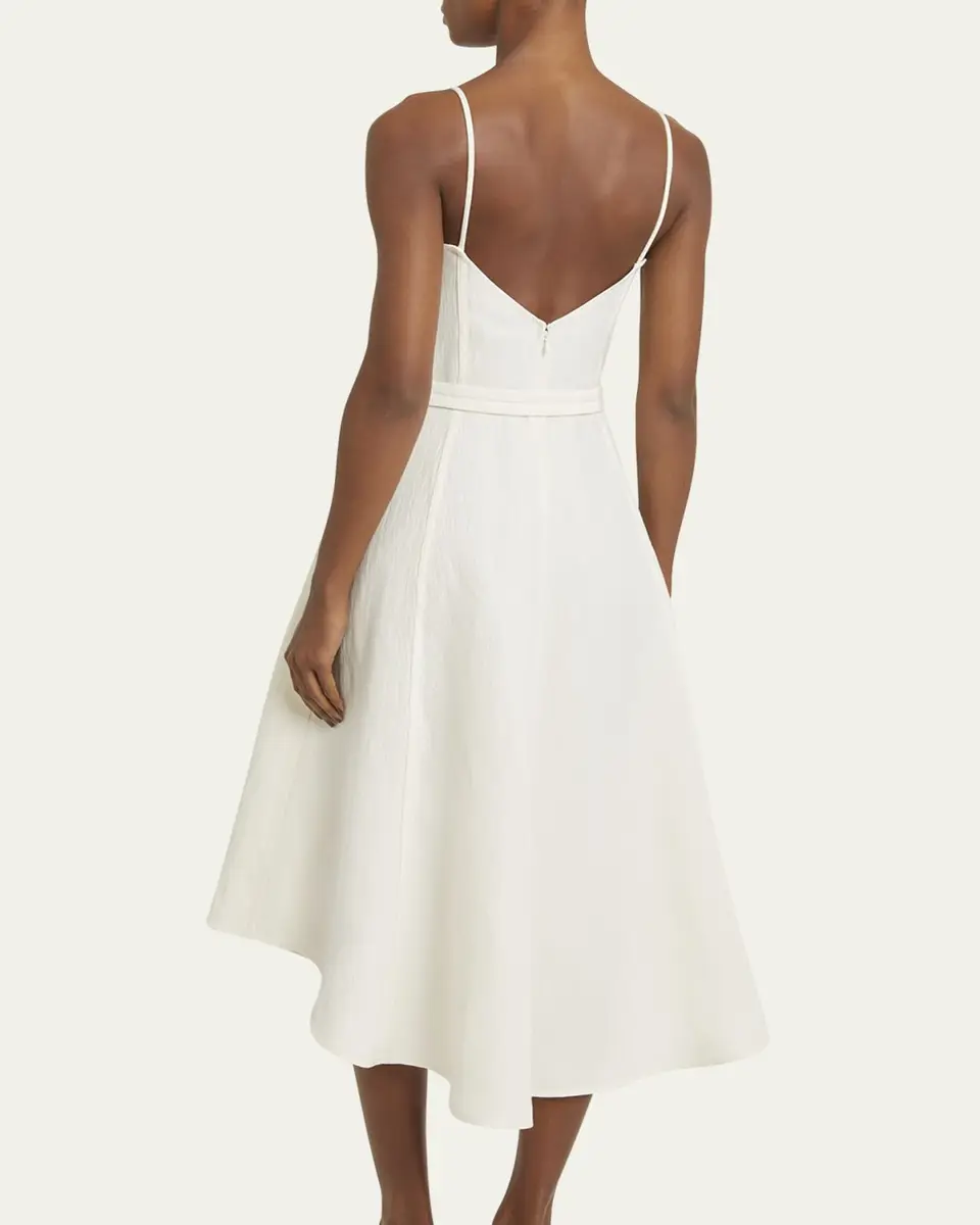 Proenza Schouler Elaine Plunging Belted Linen-Blend Midi Dress | Thumbnail 3 Proenza Schouler Elaine Plunging Belted Linen-Blend Midi Dress | Thumbnail 3