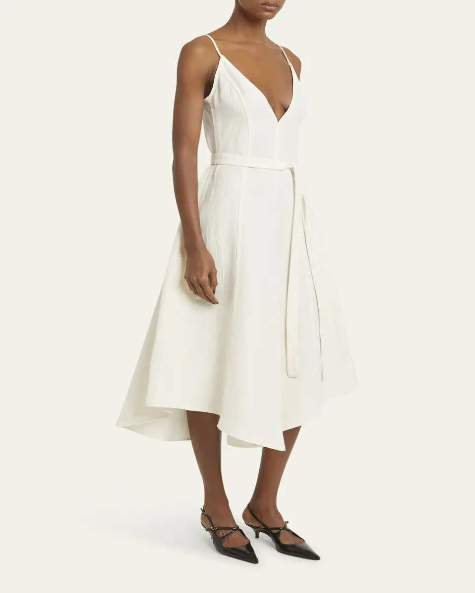 Proenza Schouler Elaine Plunging Belted Linen-Blend Midi Dress | Thumbnail 4 Proenza Schouler Elaine Plunging Belted Linen-Blend Midi Dress | Thumbnail 4