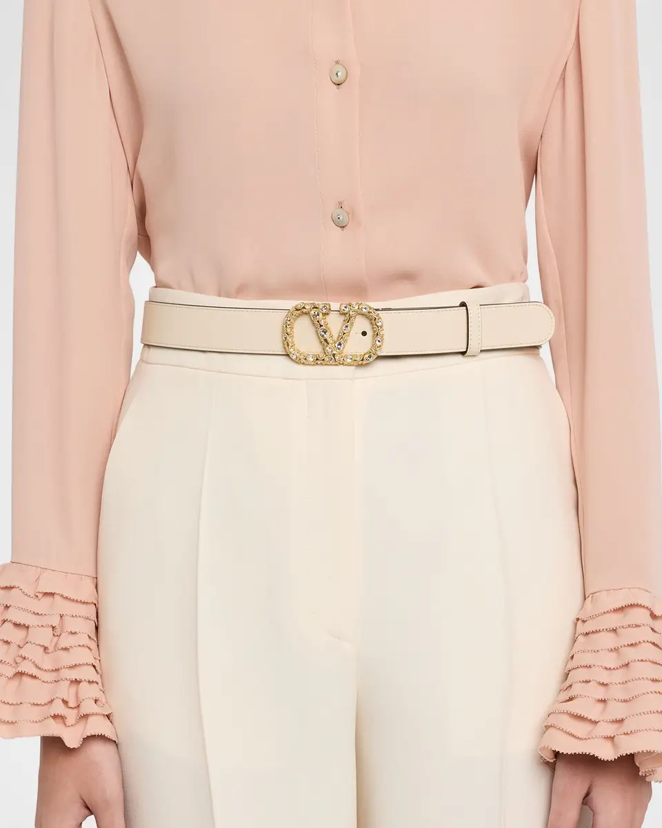 Valentino Garavani VLogo Signature Belt In Shiny Calfskin with Crystals | Thumbnail 2