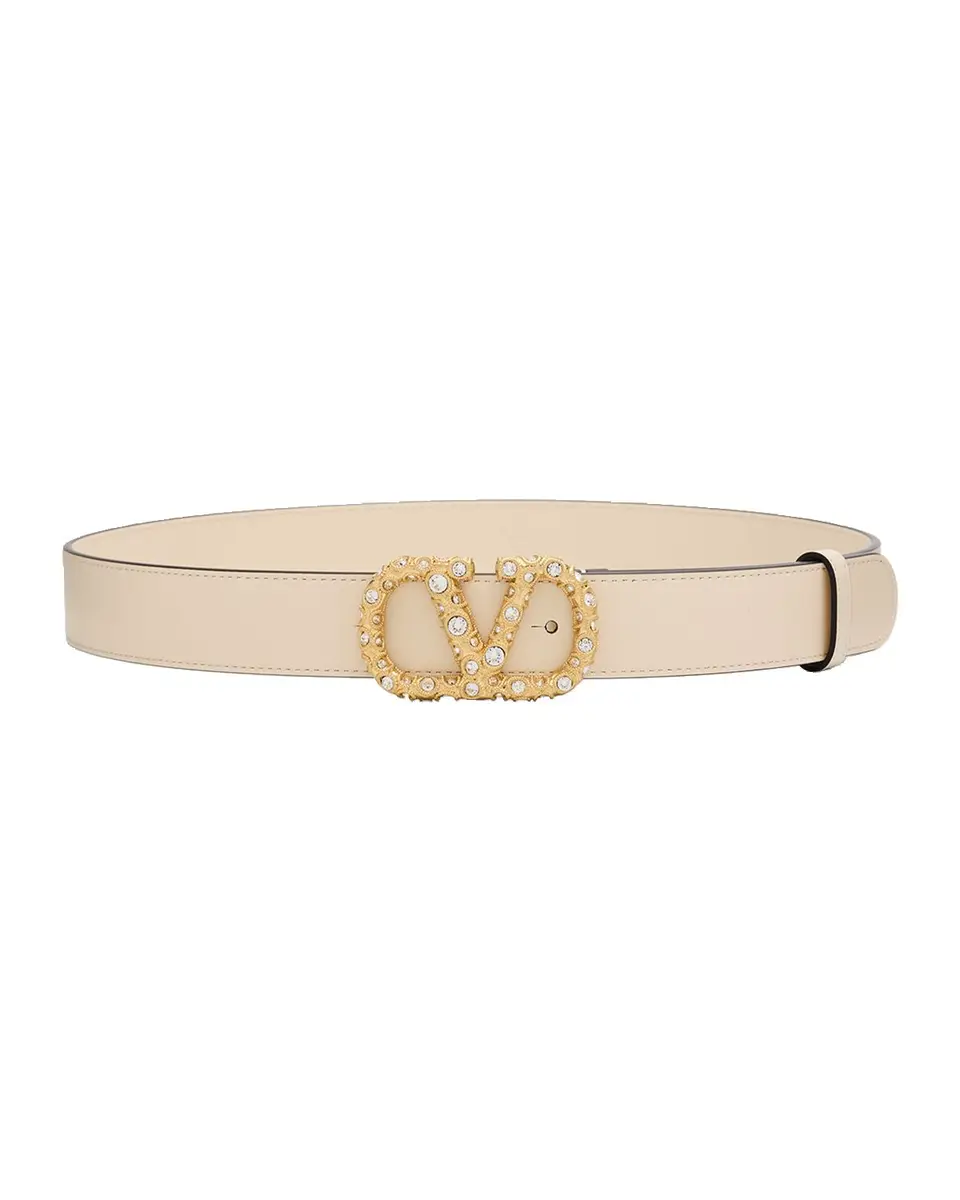 Valentino Garavani VLogo Signature Belt In Shiny Calfskin with Crystals | Thumbnail 3