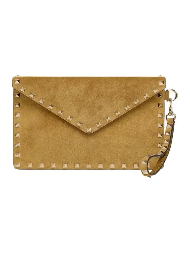 Valentino Garavani Rockstud Suede Wristlet Pouch Bag