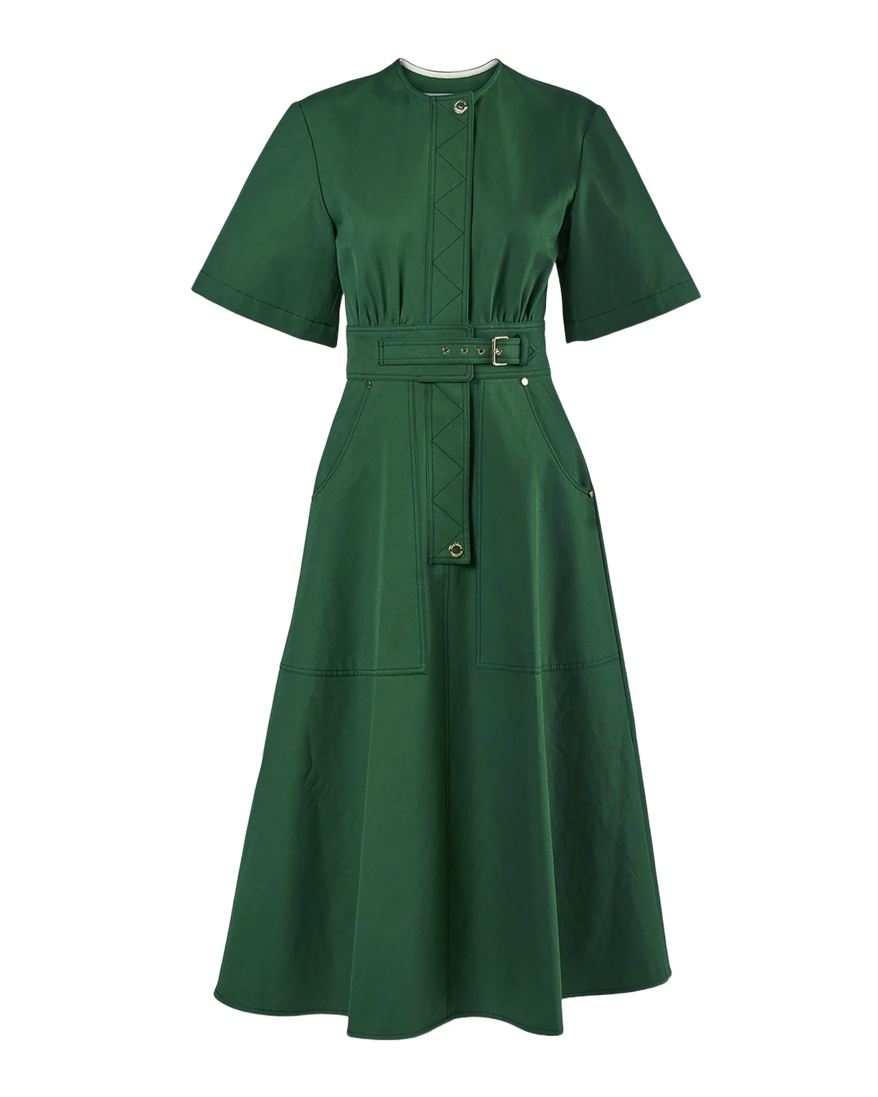 Short-Sleeve Belted Cotton A-Line Midi Dress Short-Sleeve Belted Cotton A-Line Midi Dress